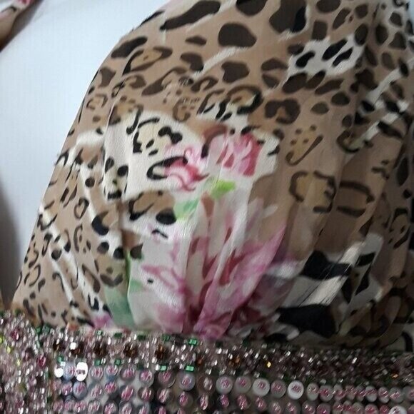 la femme Paris Womens Silk Cocktail Dress Size 6 Animal Print Beaded Fairy Mini - Picture 8 of 13
